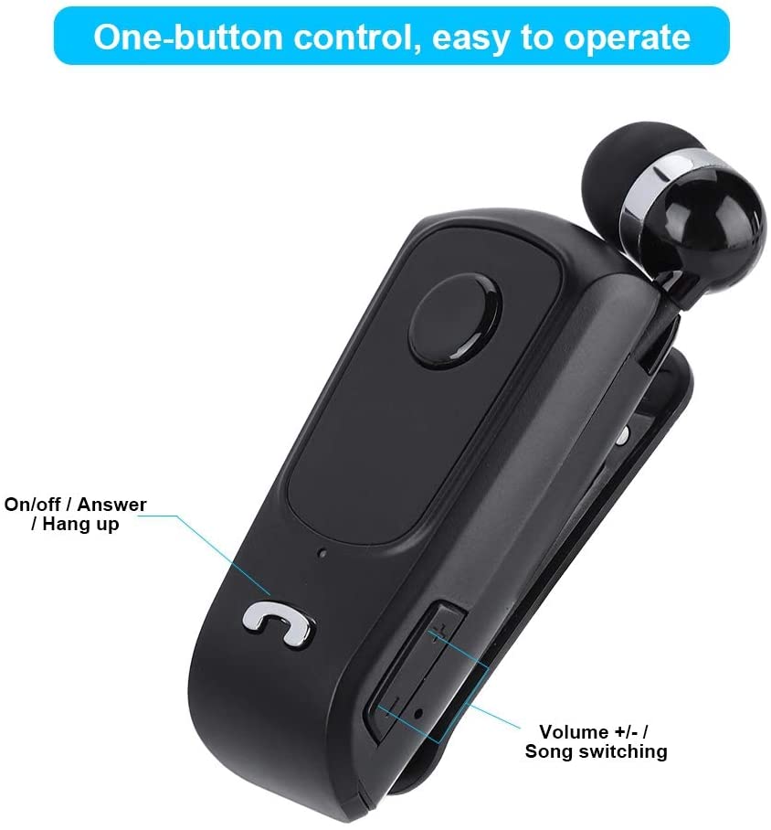 Auricolare Bluetooth senza fili nero con clip e microfono integrato