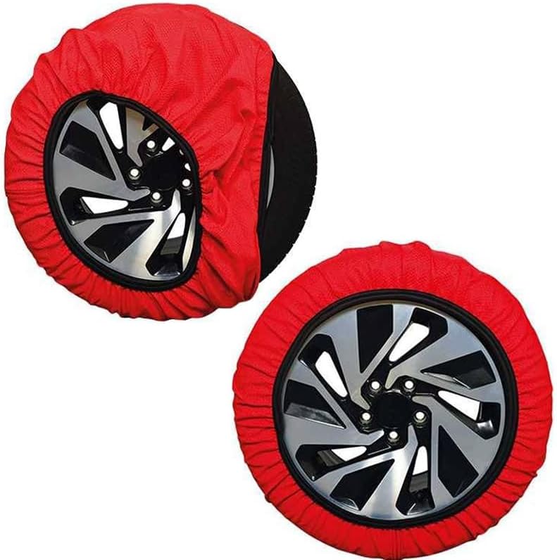 Set di calze da neve rosse per pneumatici, con bordo elastico nero, 2 pezzi