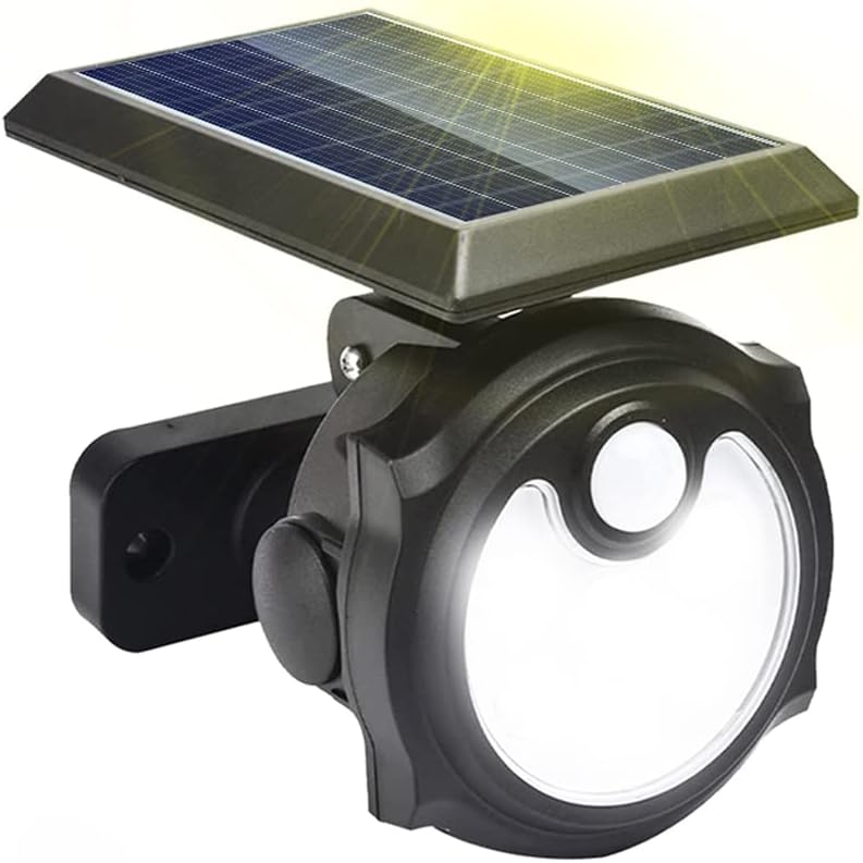 Faretto solare da giardino nero con pannello solare e due LED bianchi nella lente