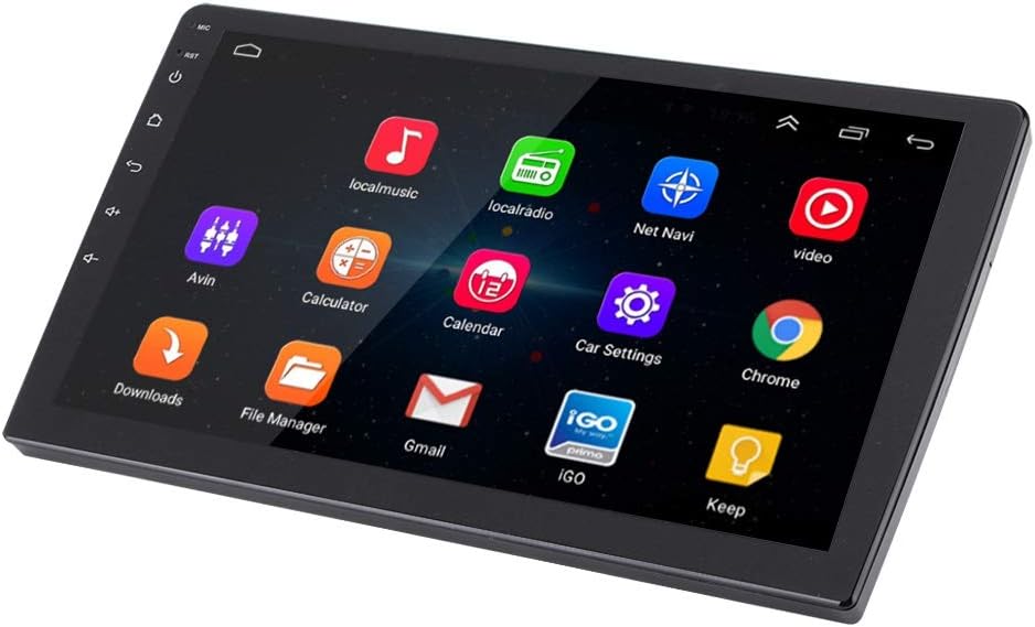 Autoradio 2-DIN con schermata app e tasti laterali