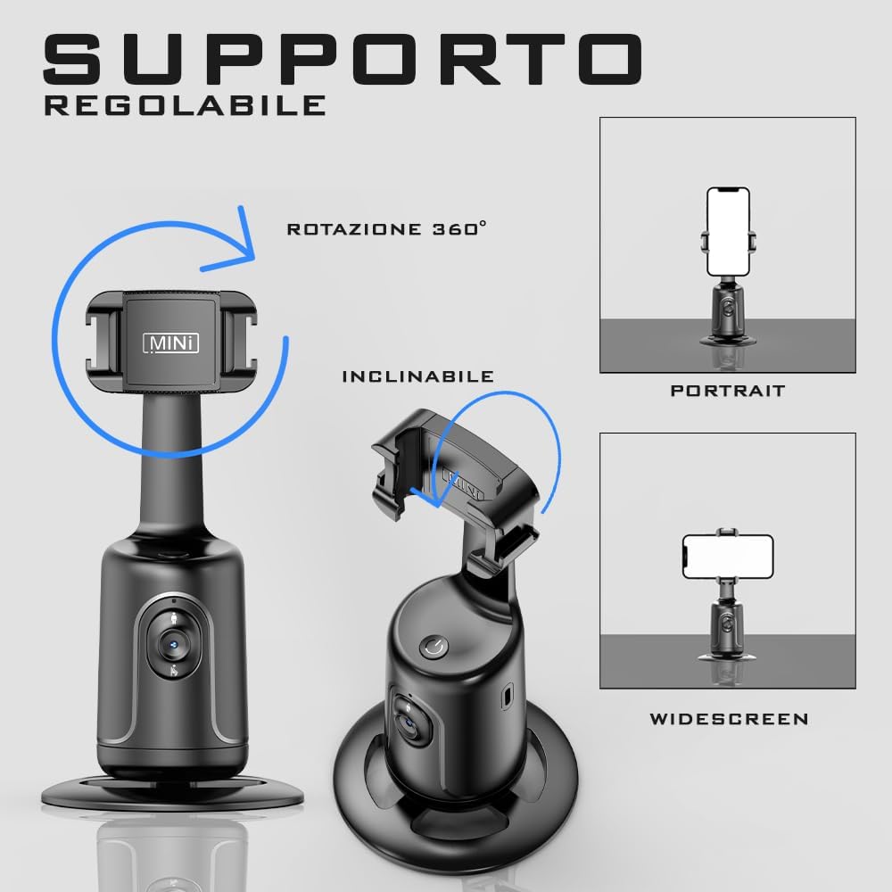 Stabilizzatore per smartphone nero con base e supporto inclinabile