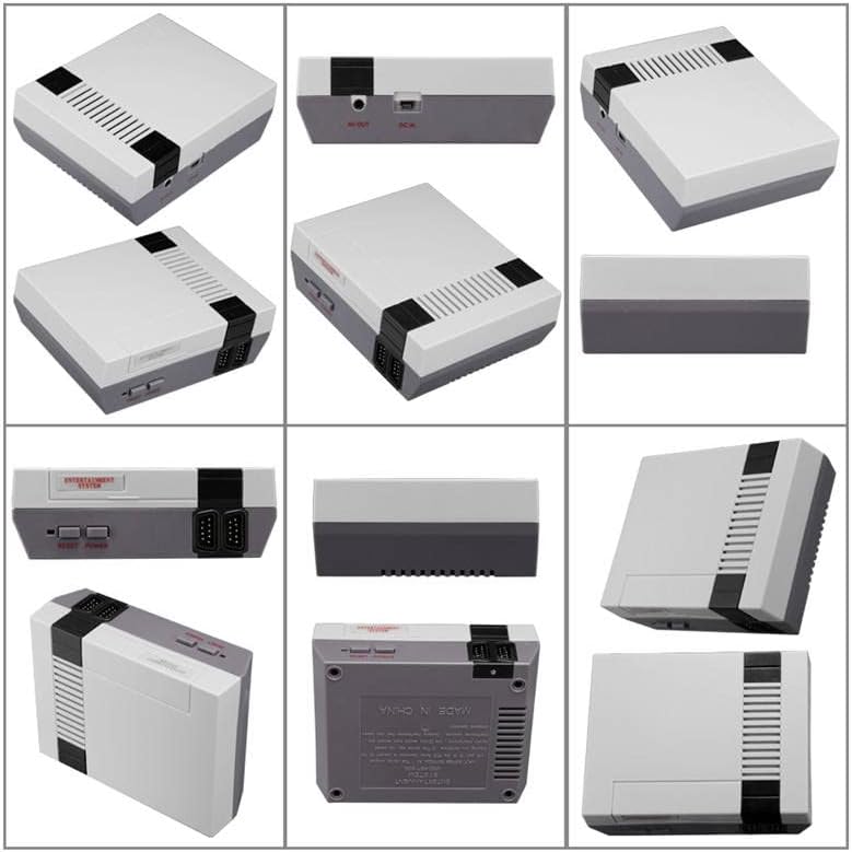 Mini console retrò portatile bianca, viste con porte e griglie posteriori