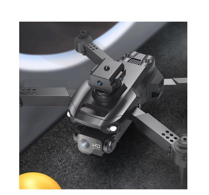 Drone quadricottero con fotocamera HD e bracci ripiegati, vista ravvicinata