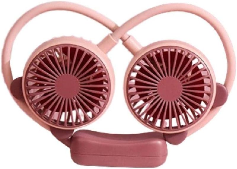 Ventilatore da collo USB ricaricabile, doppia ventola rosa, base centrale