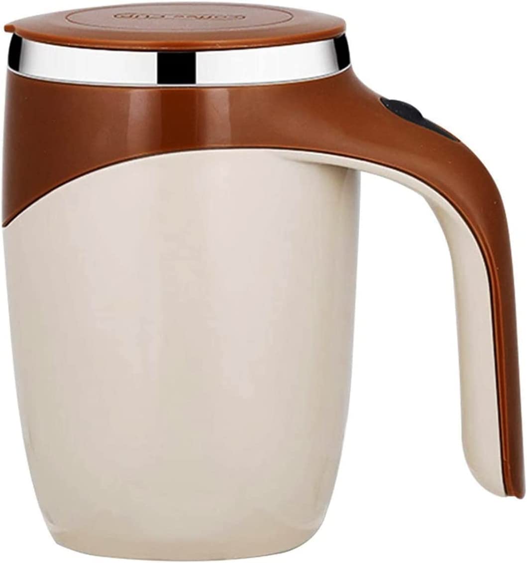 Tazza automescolante marrone con manico e coperchio arancione