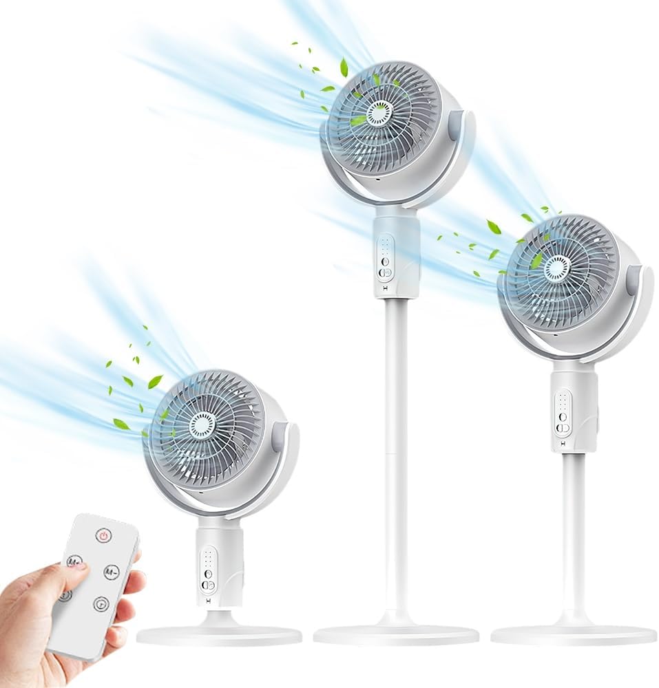 Ventilatore ricaricabile 3-in-1 bianco con griglia e base da pavimento