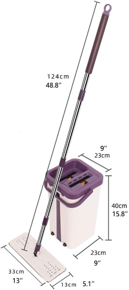 Mocio piatto con secchio strizzatore e manico cromato viola, schema dimensioni