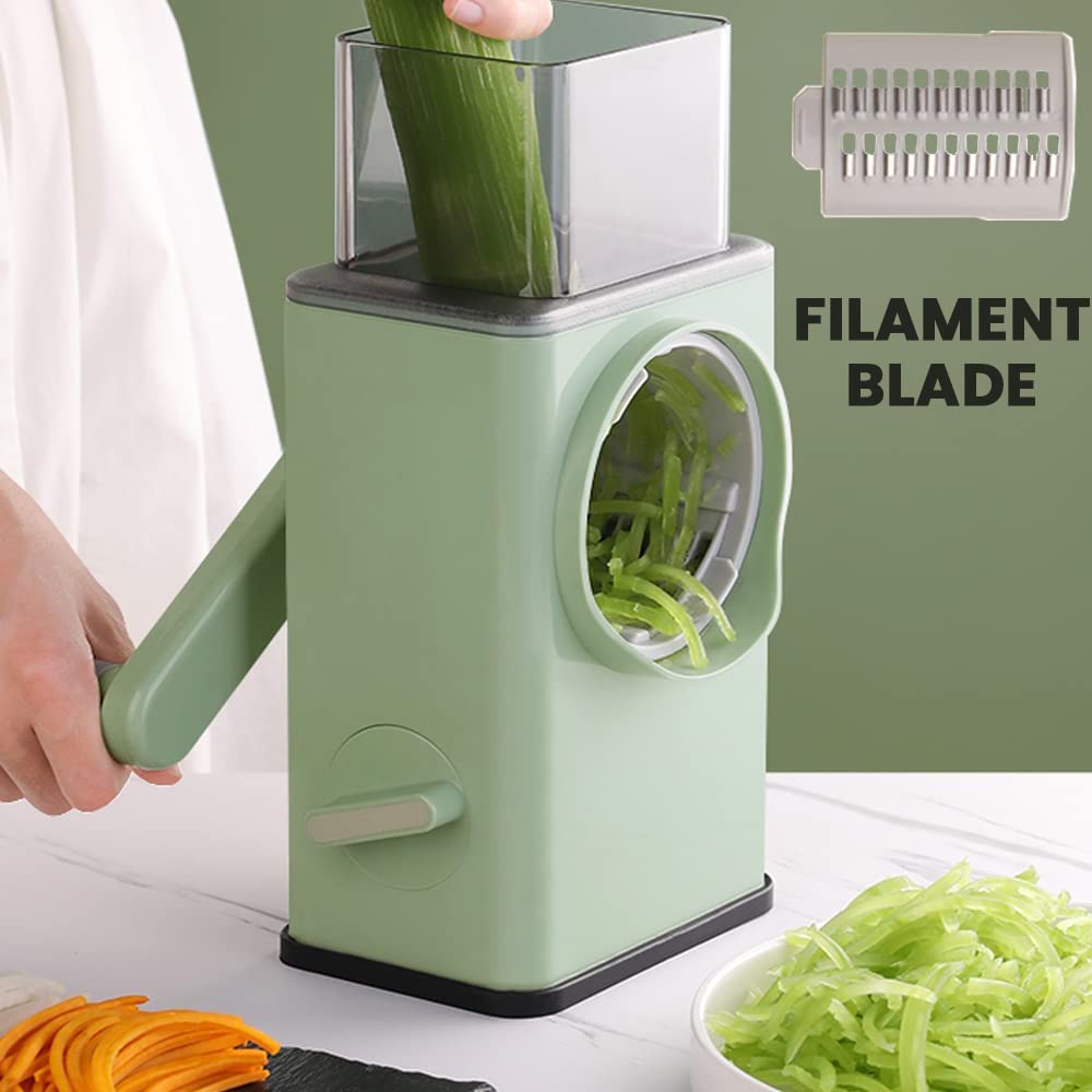 Affettaverdure verde menta con lama per julienne e bocca di uscita circolare