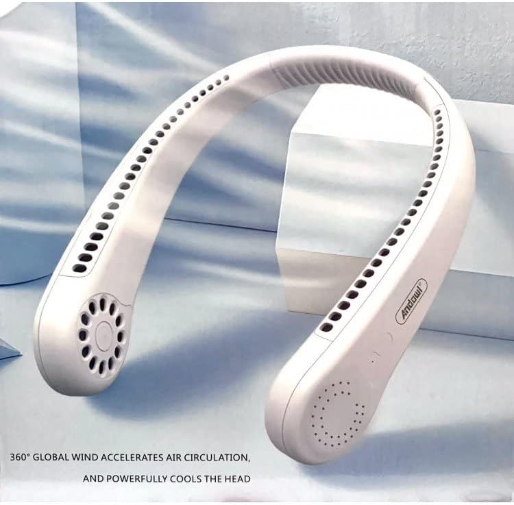 Ventilatore da collo portatile bianco con doppia griglia e aperture laterali