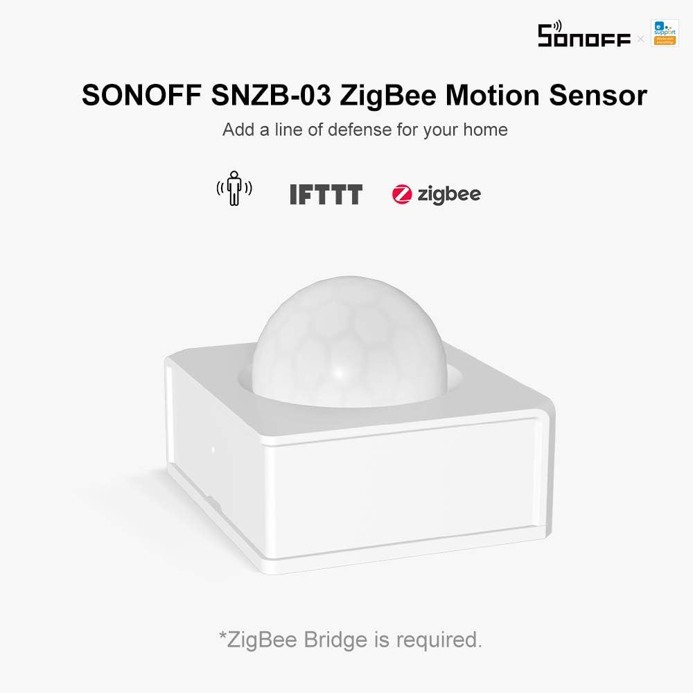 Sensore di movimento ZigBee bianco con cupola centrale e base rettangolare