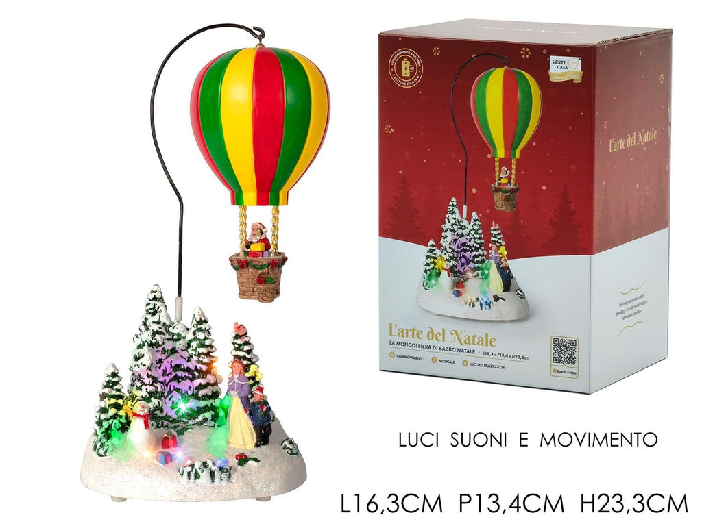 Decorazione natalizia con mongolfiera multicolore, luci e movimento, con confezione