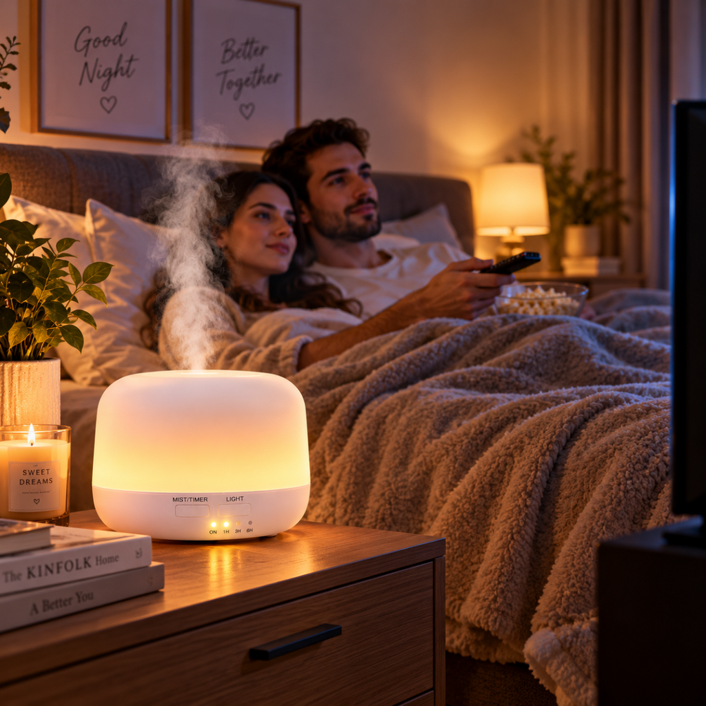 Diffusore aromi e umidificatore a ultrasuoni con luce LED calda e vapore