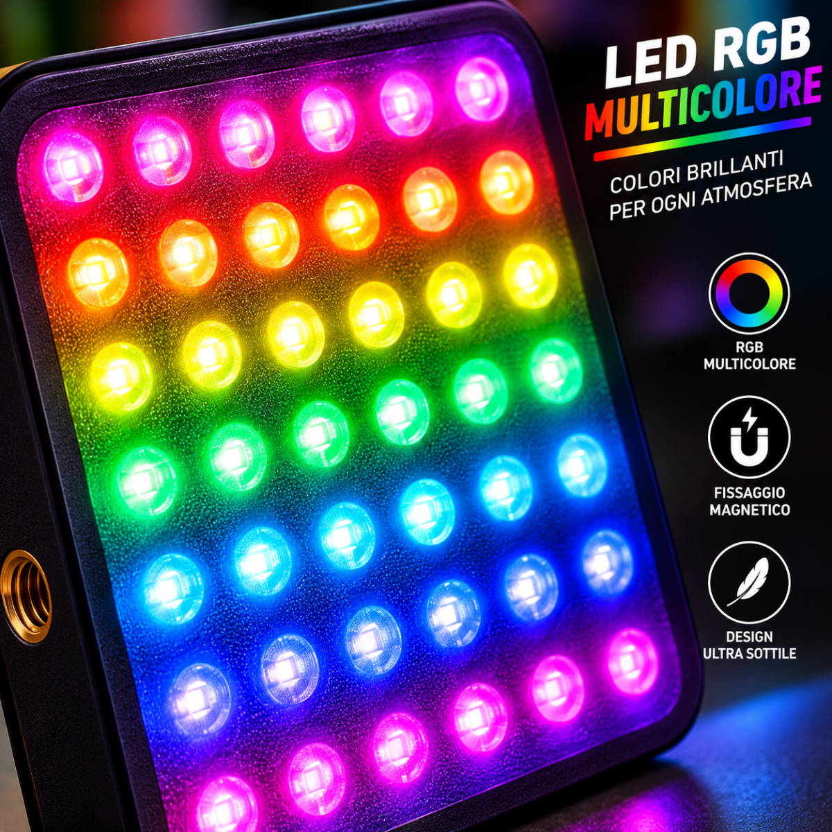 Pannello LED RGB multicolore con griglia quadrata, luce a punti in arcobaleno