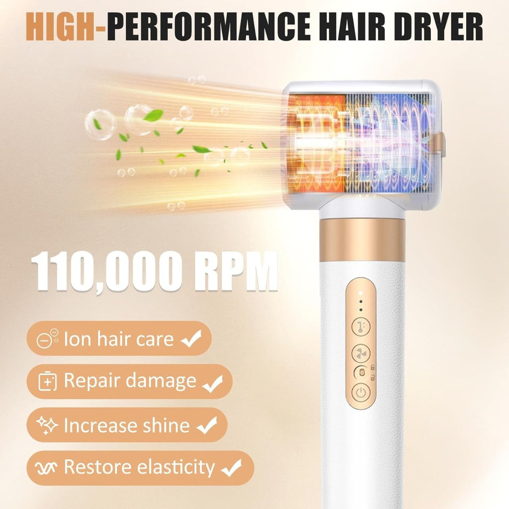Asciugacapelli ionico 110.000 RPM bianco e oro con griglia e testina diffusore