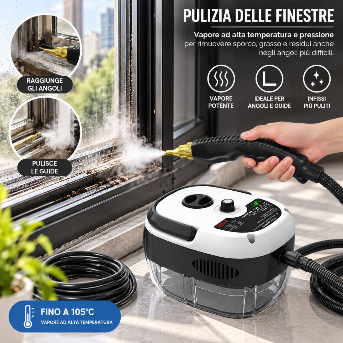 Pulitore a vapore professionale per finestre, pistola con vapore ad alta temperatura
