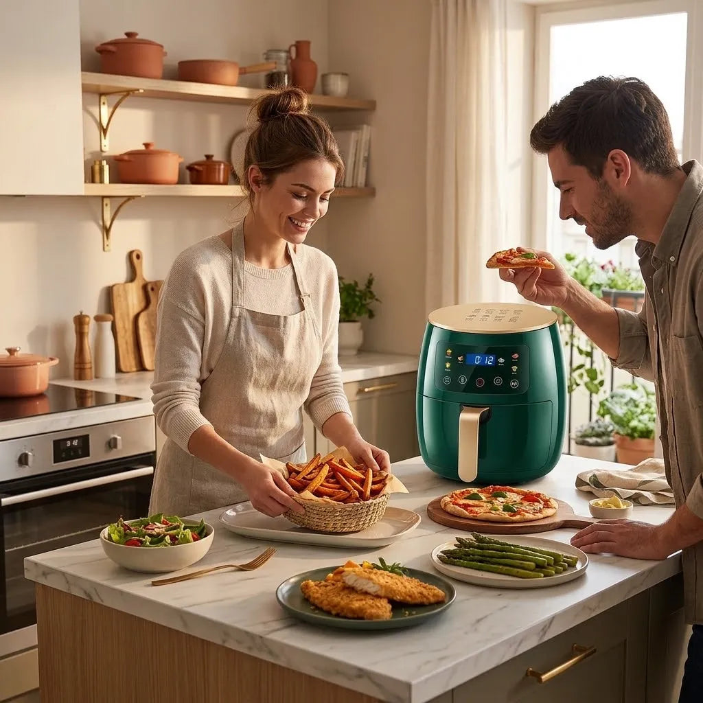 Friggitrice ad aria 8L verde con cestello estraibile antiaderente e display LED touch