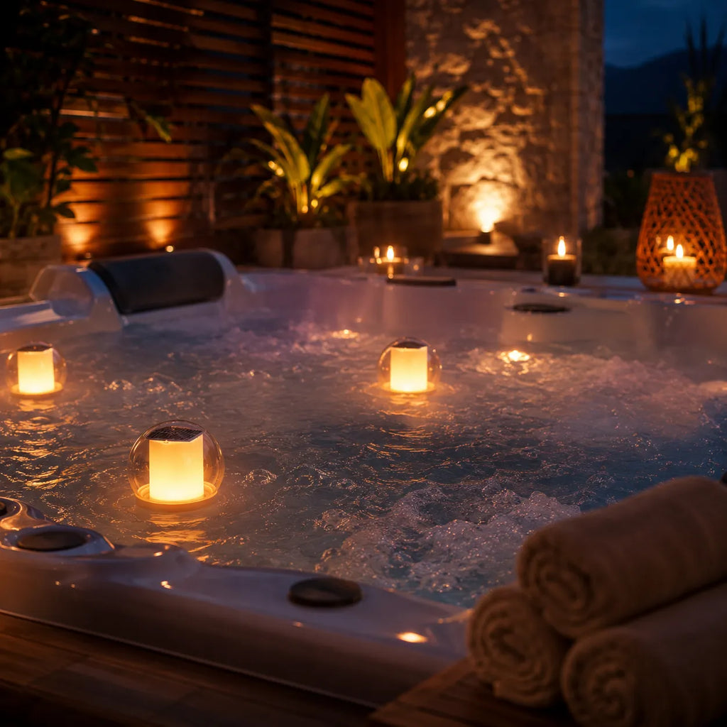 Lampada galleggiante LED solare impermeabile, sfere trasparenti con luce calda in piscina