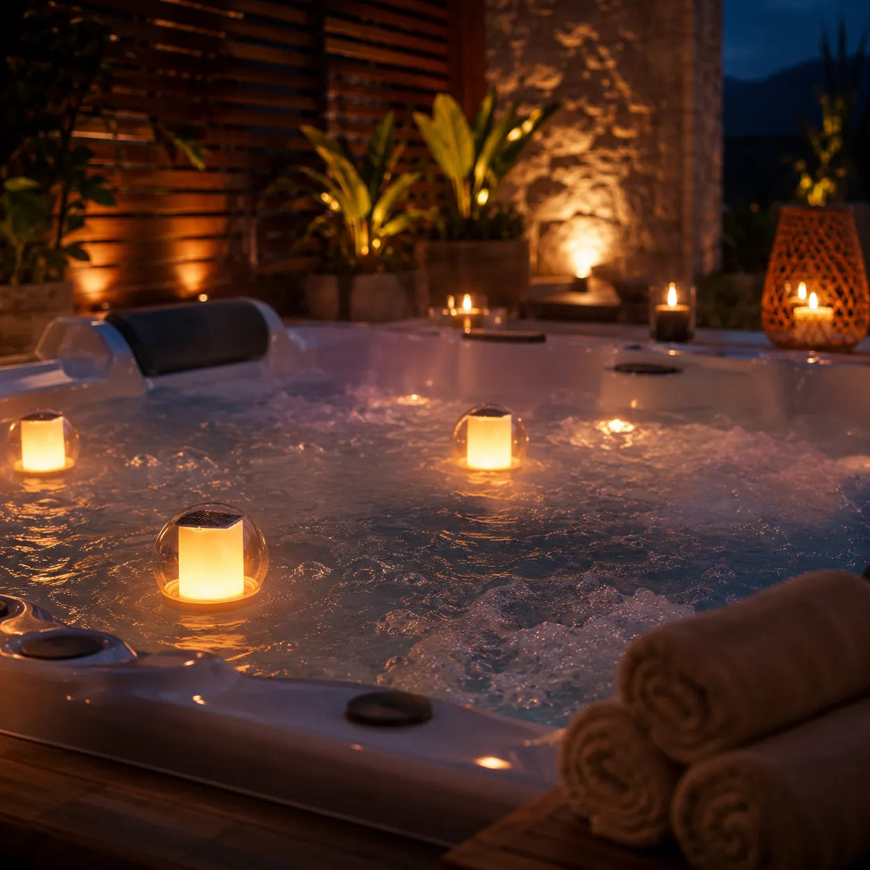 Lampada galleggiante LED solare impermeabile, sfere trasparenti con luce calda in piscina