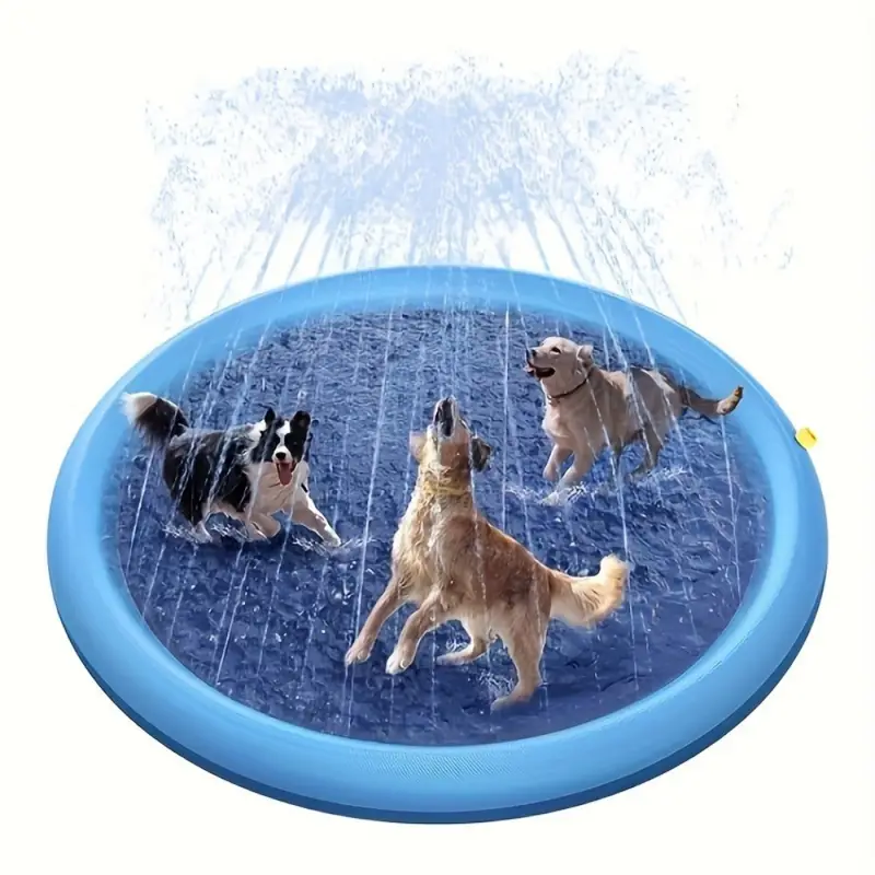 Tappetino antischizzo in PVC tondo blu con spruzzi d’acqua e tre cani