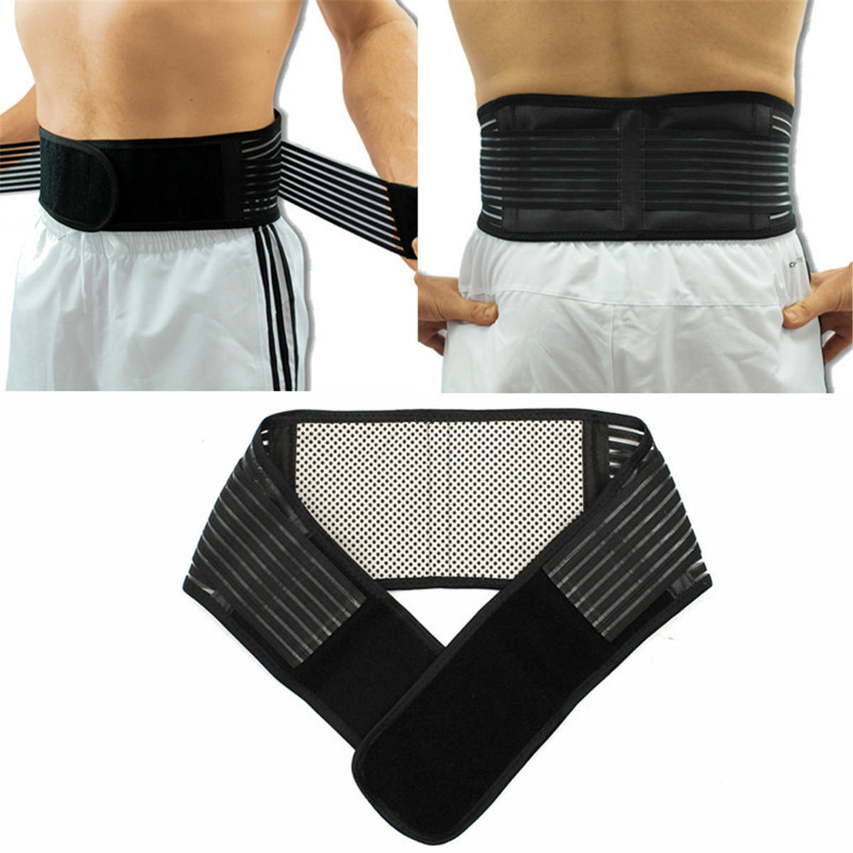 Cintura lombare sportiva nera elastica con supporto e fascia regolabile