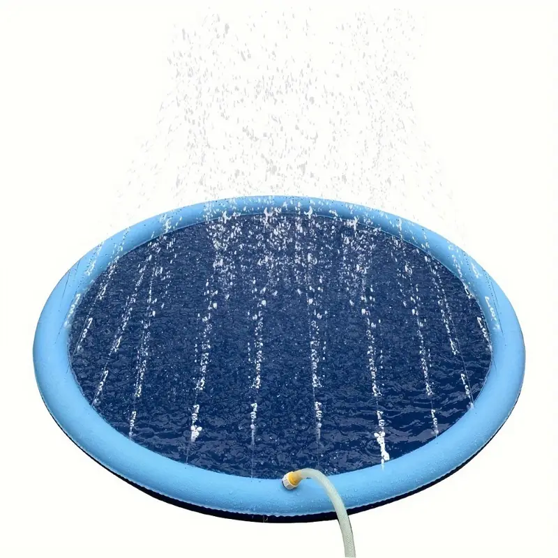 Tappetino antischizzo in PVC tondo blu con getto d’acqua e tubo collegato