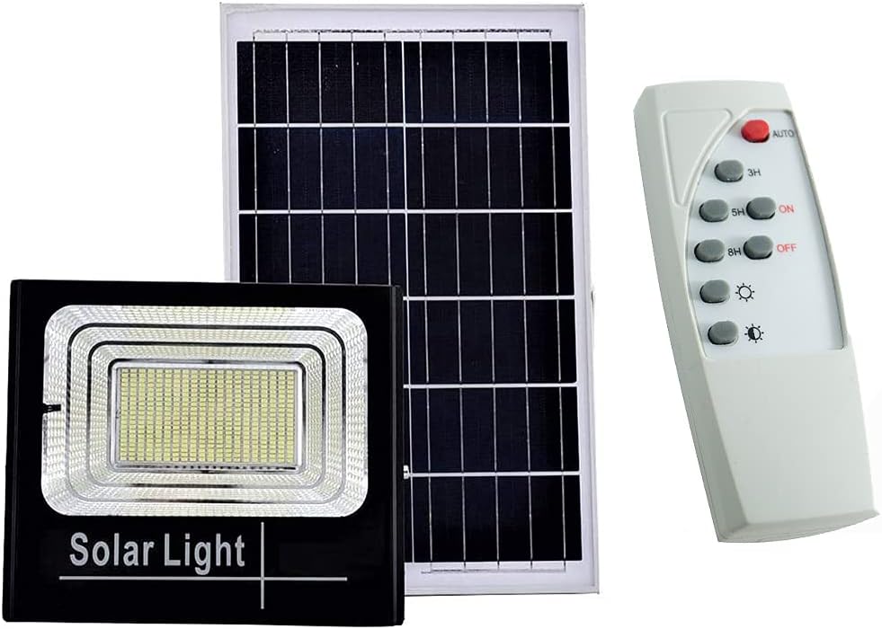 Faro LED solare da esterno con pannello solare e telecomando a 4 pulsanti, luce bianca