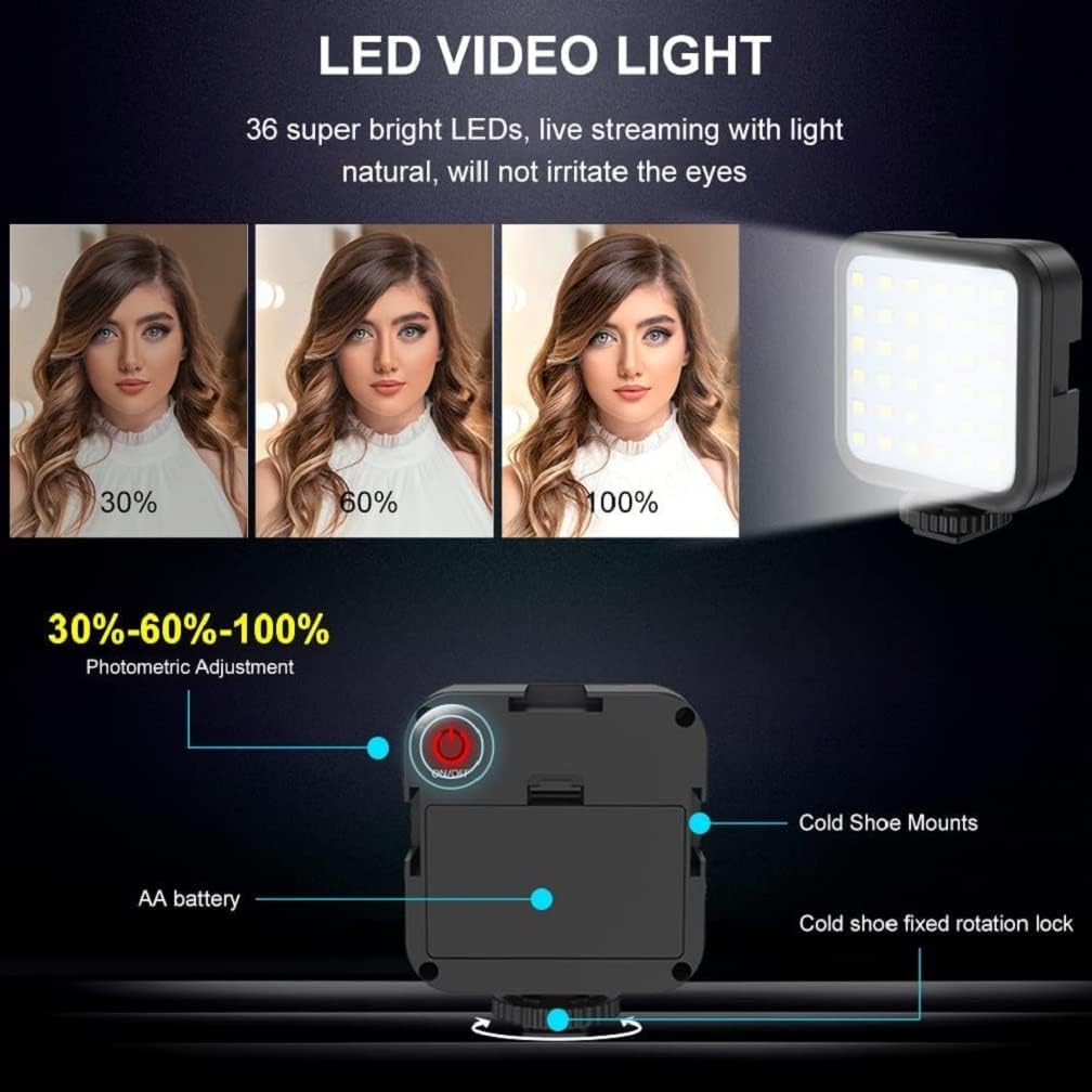 Luce video LED quadrata con base a rotazione, nero