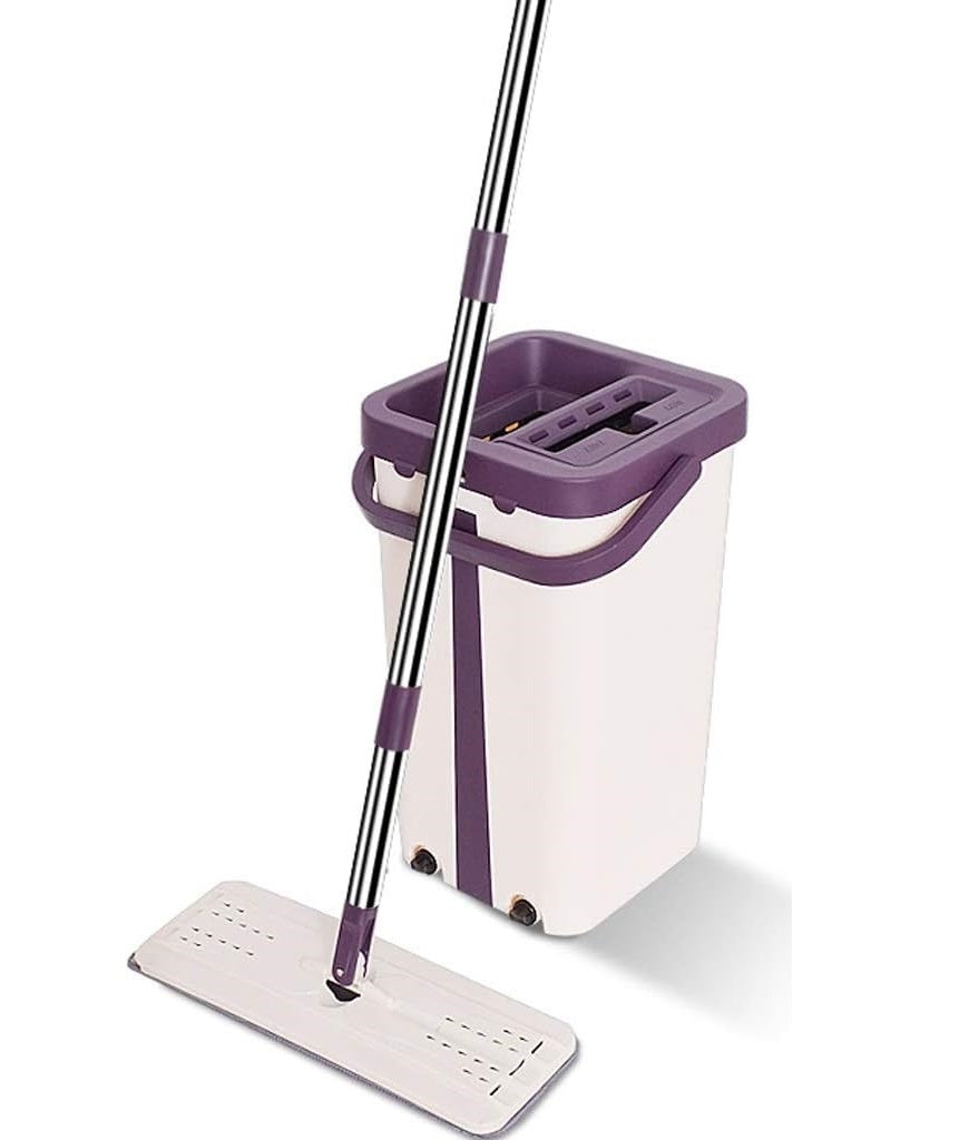 Mocio piatto in microfibra con secchio strizzatore e manico cromato viola