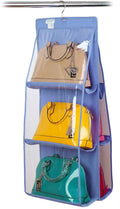 Organizer per borse da armadio blu con gancio e tasche trasparenti