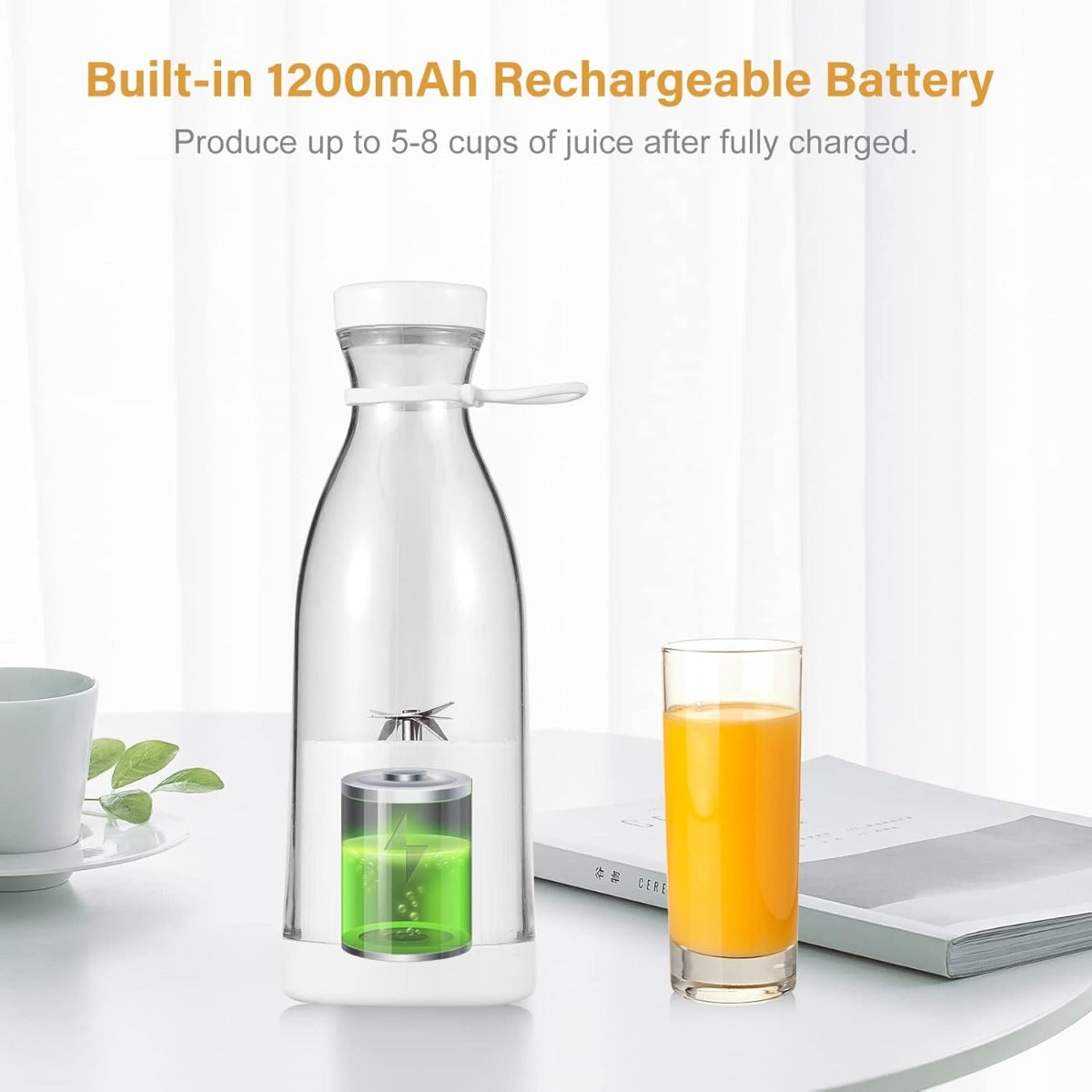 Mini frullatore elettrico portatile 300 ml in acciaio con manico e lame