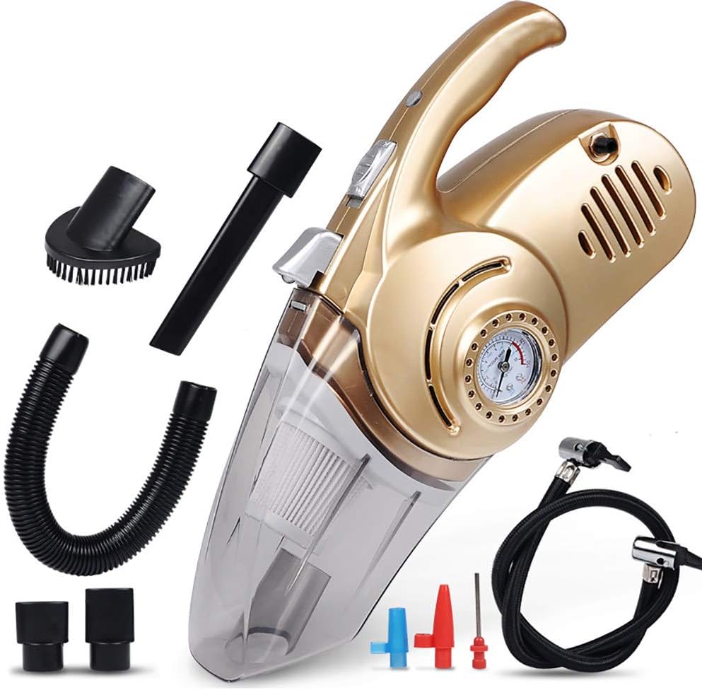 Aspirapolvere portatile multifunzione color oro con beccuccio trasparente e manometro