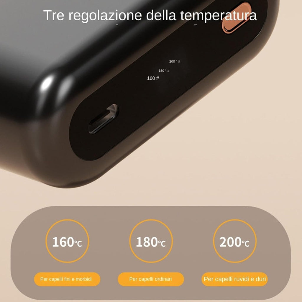Spazzola lisciante nera con tasto di regolazione temperatura sul lato