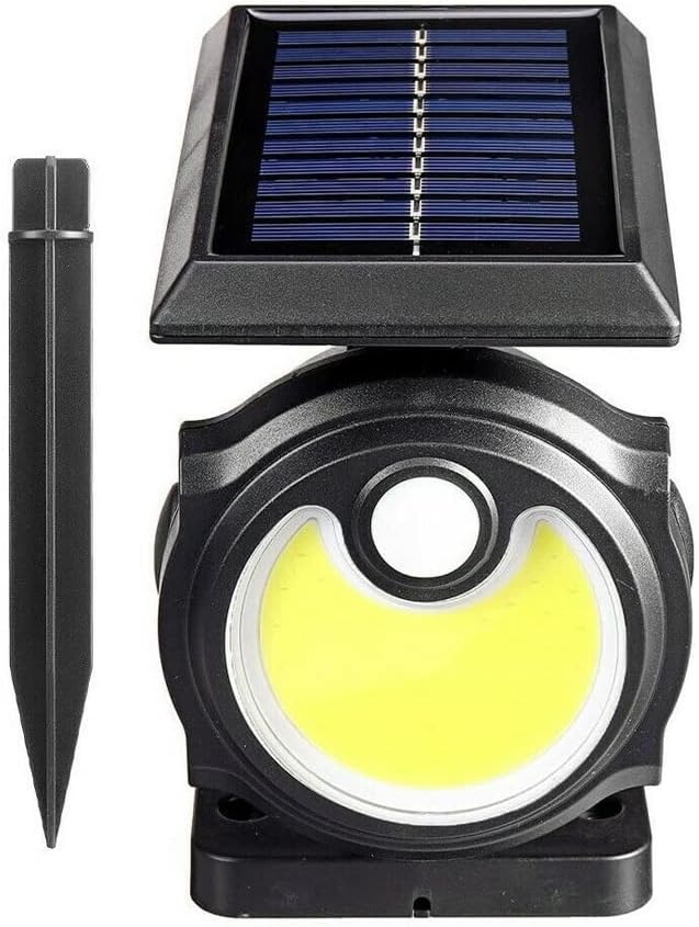 Faretto solare da giardino con pannello solare e luce LED COB rotonda, nero
