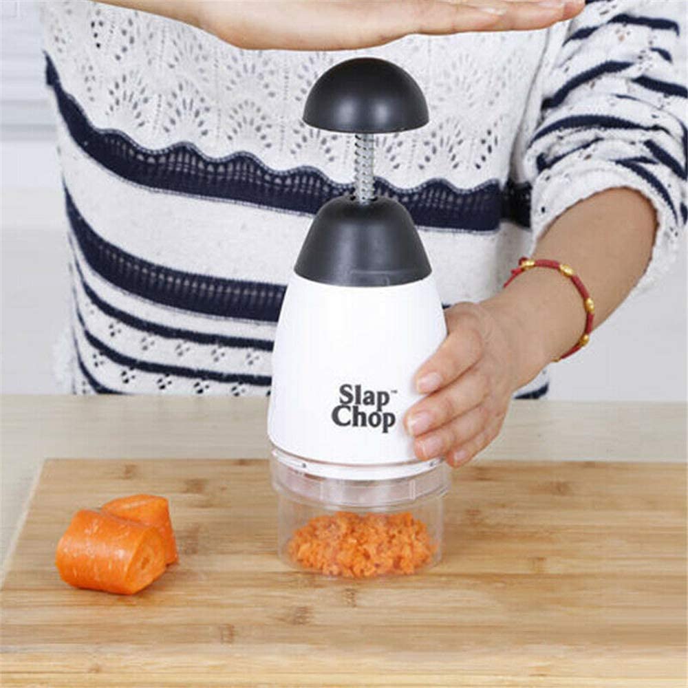 Spremiaglio manuale Slap Chop bianco e nero che trita carote e verdure