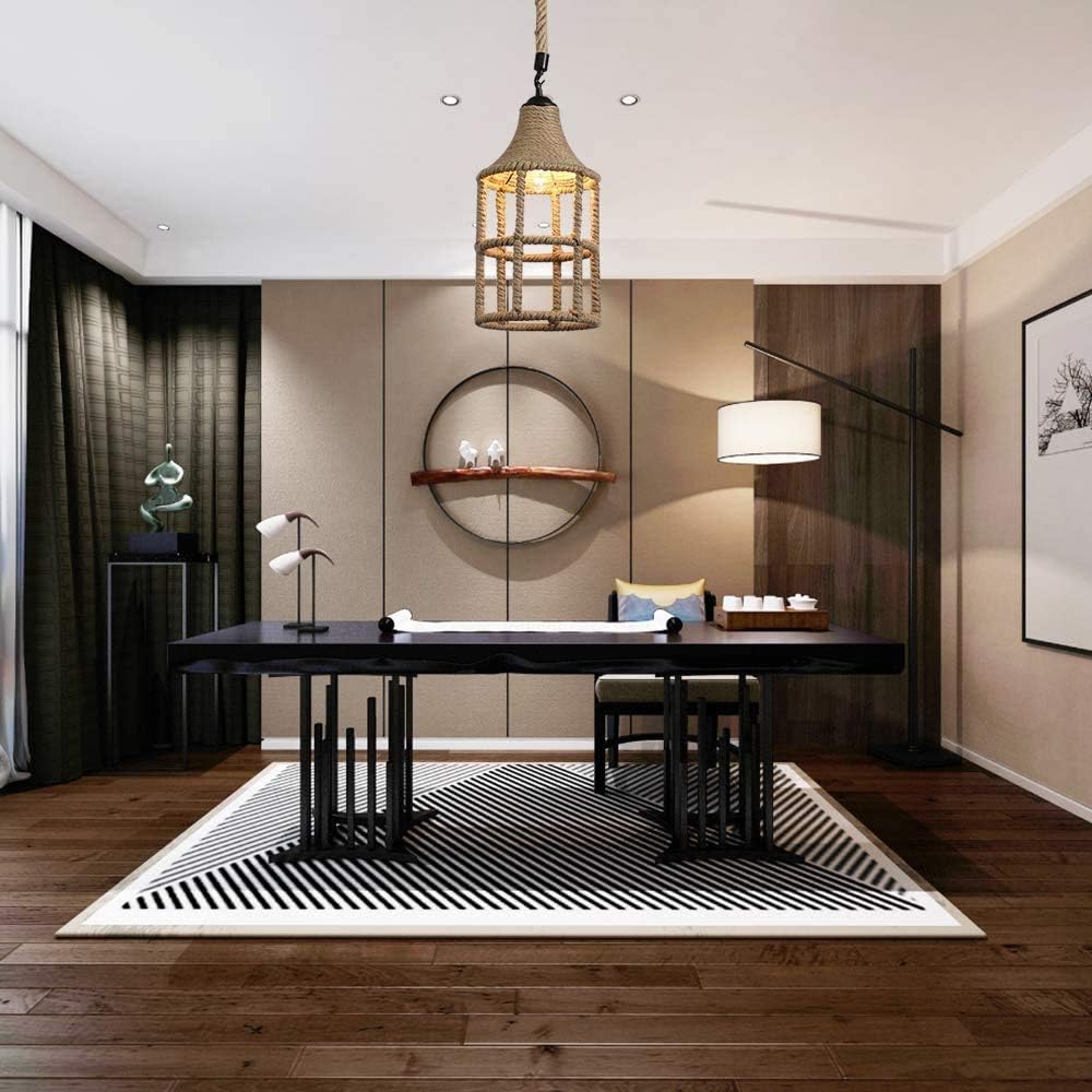 Lampadario sospeso in corda di canapa con paralume a gabbia, stile vintage rustico