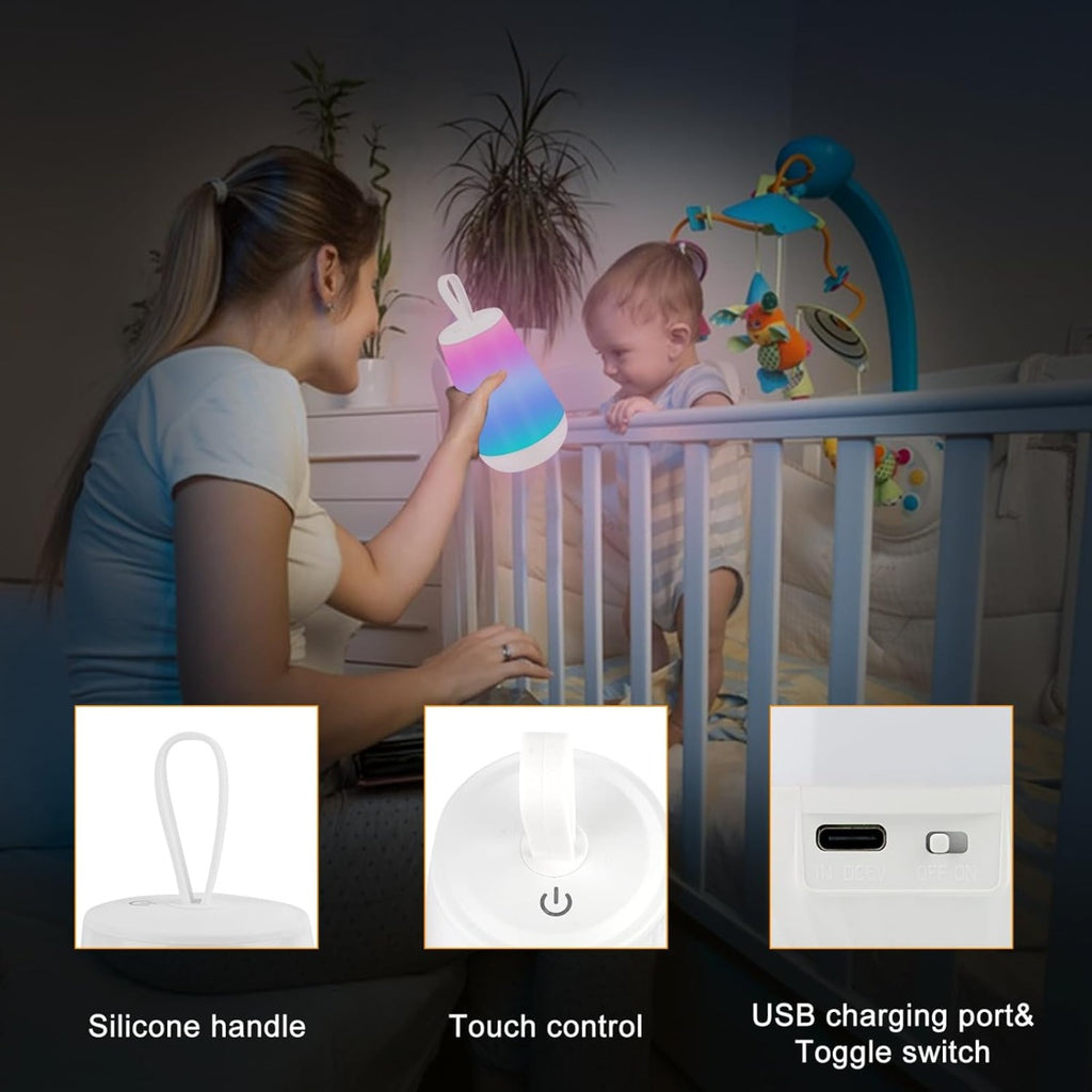 Lampada notturna LED bianca con maniglia in silicone e luce soffusa