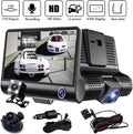 Videocamera dash cam per auto con doppia lente e display frontale, supporto a ventosa