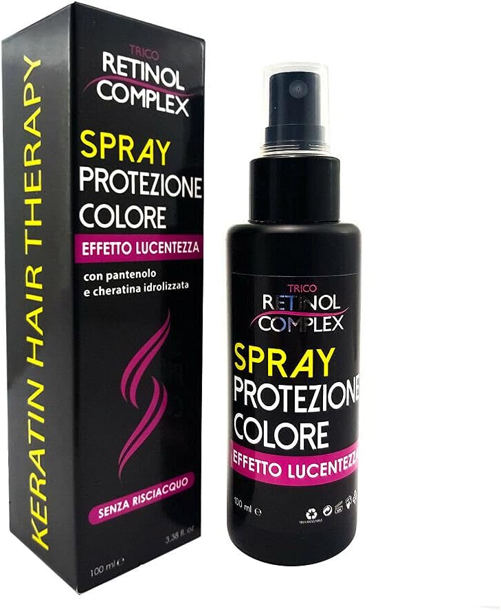 Spray protezione colore capelli TRICO Retinol Complex in flacone nero, effetto lucentezza