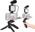 Kit vlogger con treppiede per cellulare, luce LED quadrata e microfono, nero