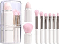 Set di pennelli da trucco 8 in 1 retrattili: custodia e setole rosa, manici bianchi