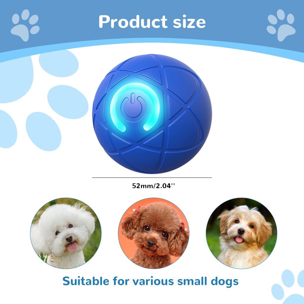 Palla rotante LED blu per cani, diametro 52 mm, sfera con luce azzurra