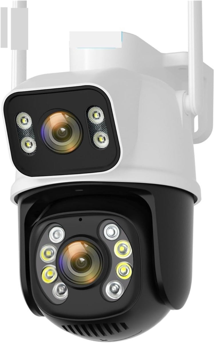 Telecamera di sorveglianza Wi‑Fi outdoor bianca con doppio obiettivo e LED