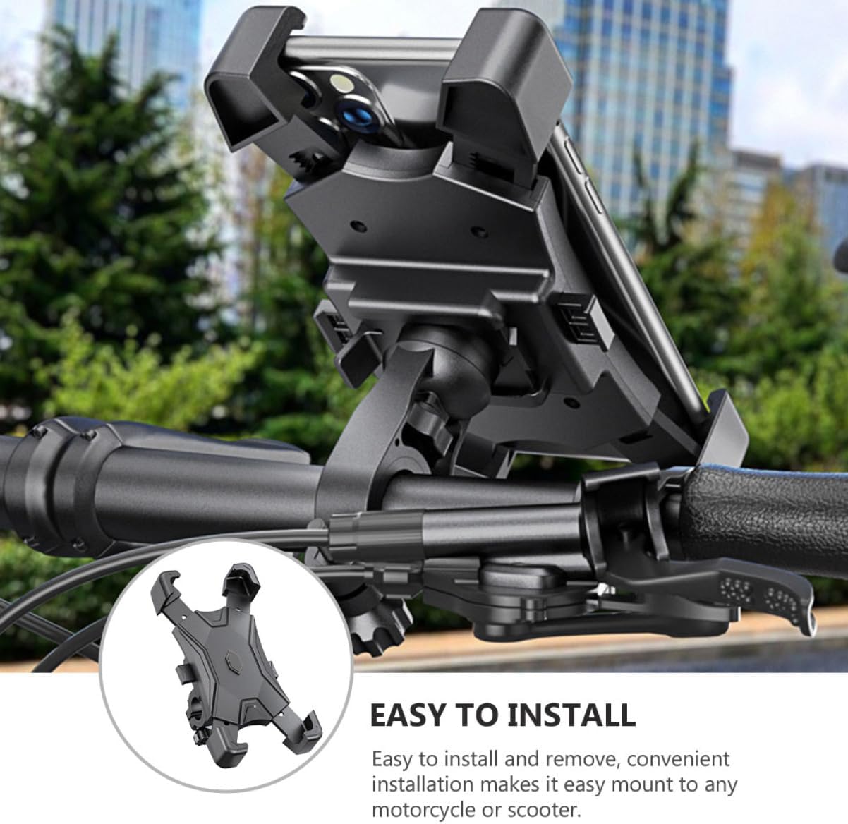 Supporto telescopico per smartphone universale grigio montato sul manubrio scooter/moto