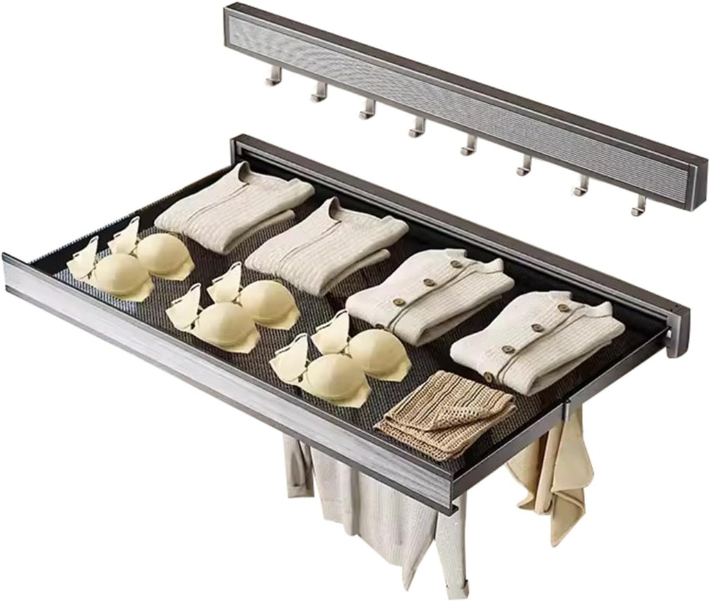 Stendibiancheria da Parete Pieghevole Salvaspazio con Rete Traspirante e 6 Ganci – Design Retrattile in Alluminio Antiruggine, per Interno ed Esterno