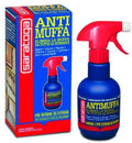 Flacone spray antimuffa con erogatore rosso, etichetta blu per tutte le superfici