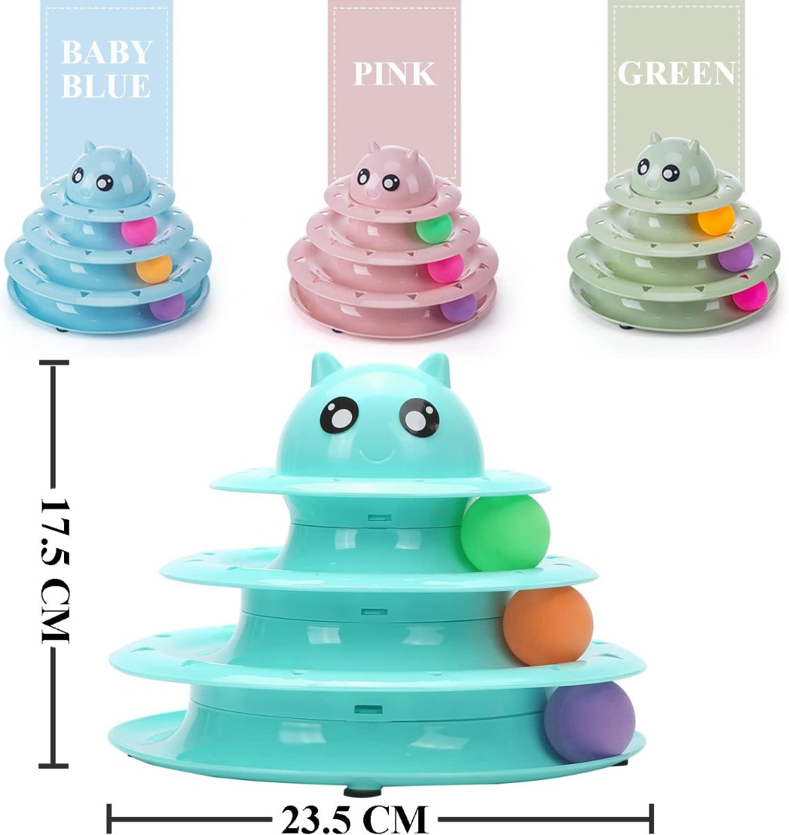 Torre gioco per gatti a 3 livelli in set: blu, rosa e verde con palline