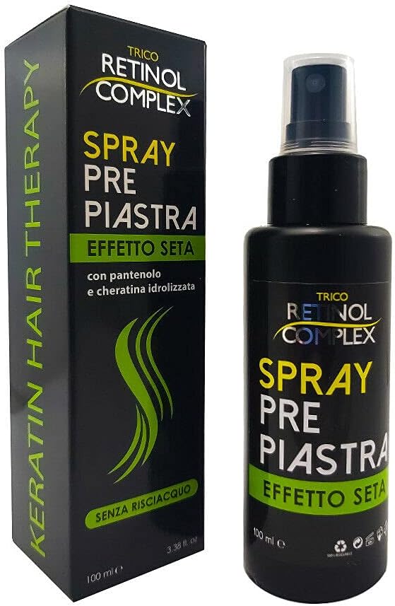 Spray pre-piastra effetto seta, flacone nero con erogatore spray