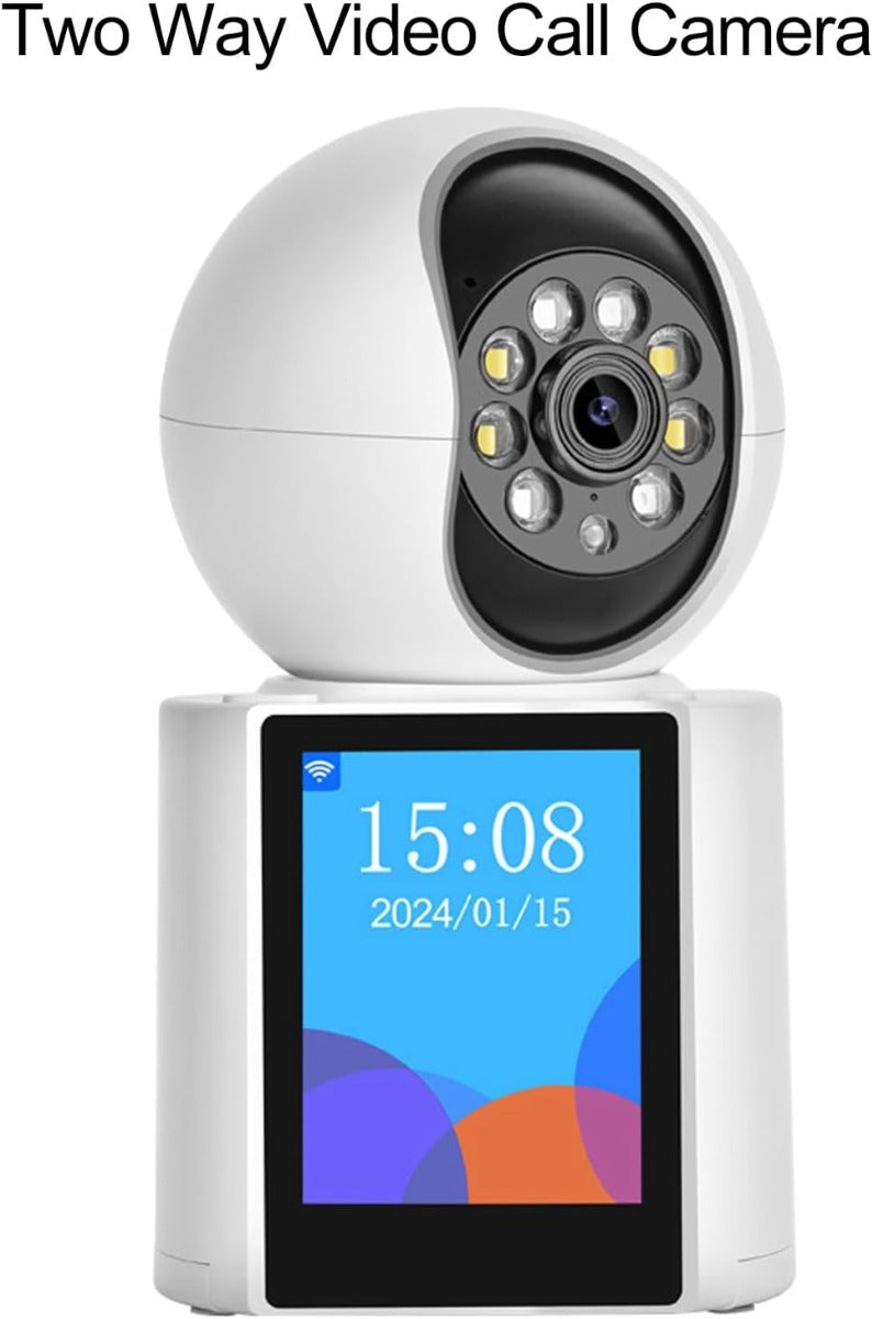 Videocamera di sicurezza PTZ bianca con schermo e modulo ottico nero