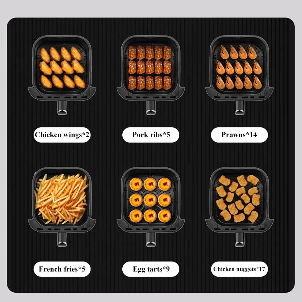 Friggitrice ad aria con esempi di alimenti disposti nel cestello