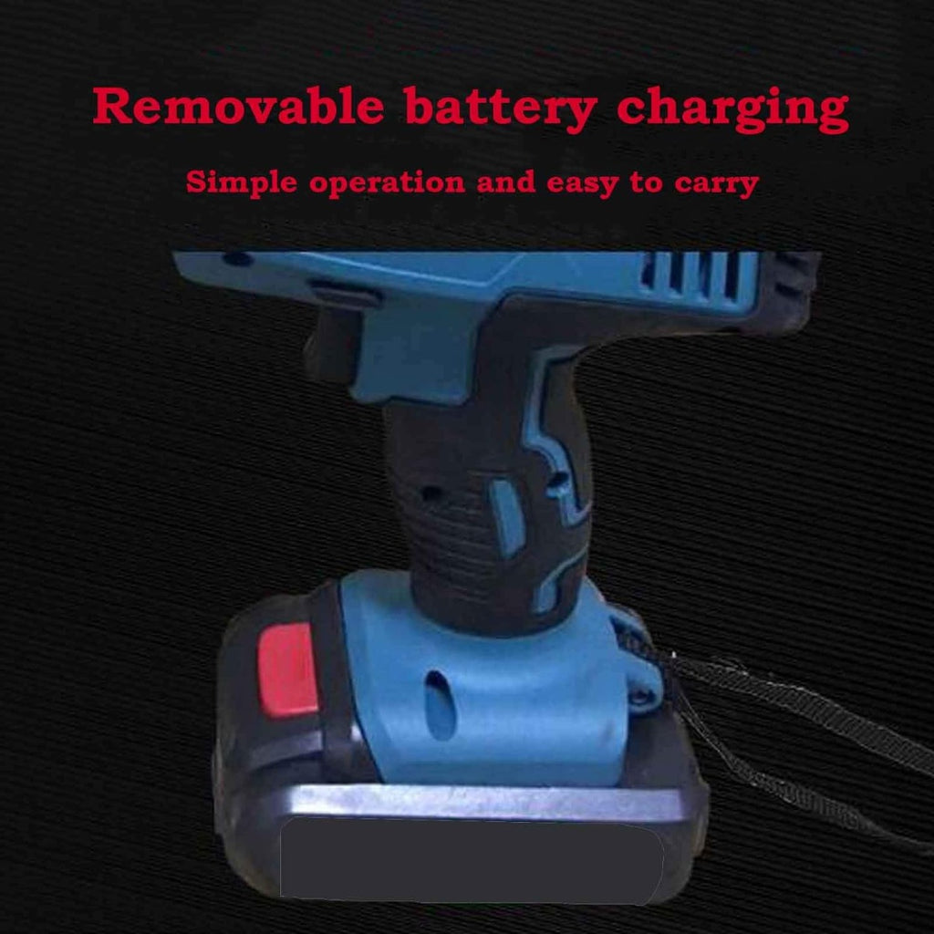 Sega a batteria blu con batteria rimovibile e caricatore in sede